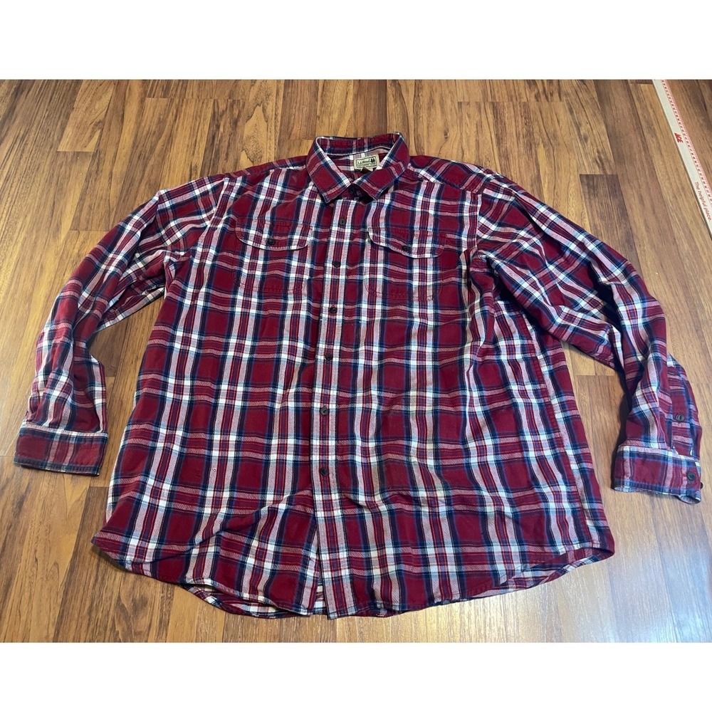 LL Bean Mens XL Regular Plaid Flannel Shirt Red White Blue Cotton 285285